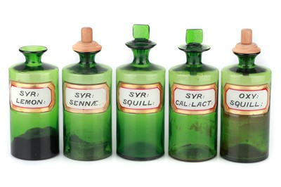 Lot 162 - An Unusual Set of Green Chemists Syrup Bottles