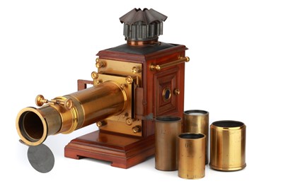 Lot 109 - A Large & Impressive Brass & Mahogany Magic Lantern