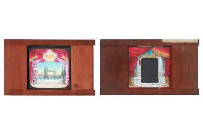 Lot 668 - Magic Lantern Slides, two wood framed 'curtain' slides