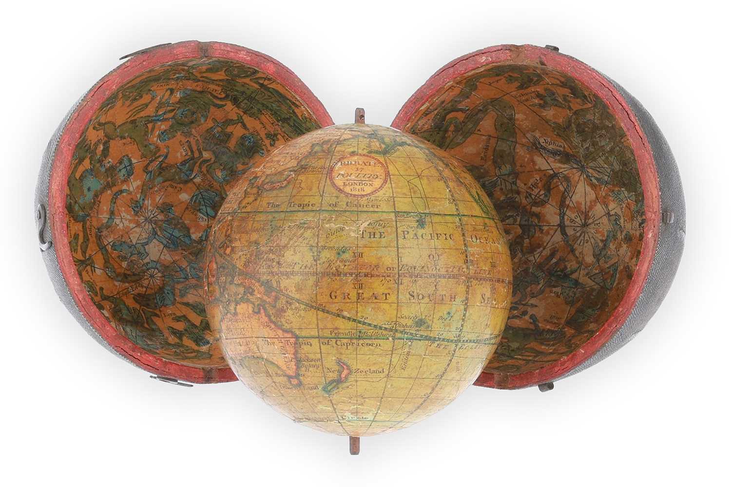 Lot 314 - 3-inch Pocket Globe In Fish Skin Case, R. B. Bate, 1818