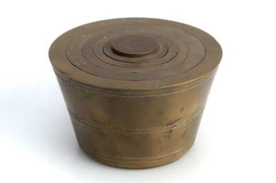 Lot 338 - A set of five nesting brass cup weights to weigh Stones