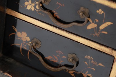 Lot 521 - Small Japanese Black Lacquer and Ceramic Cabinet