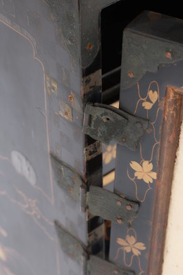 Lot 521 - Small Japanese Black Lacquer and Ceramic Cabinet