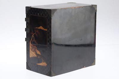 Lot 521 - Small Japanese Black Lacquer and Ceramic Cabinet