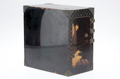 Lot 521 - Small Japanese Black Lacquer and Ceramic Cabinet