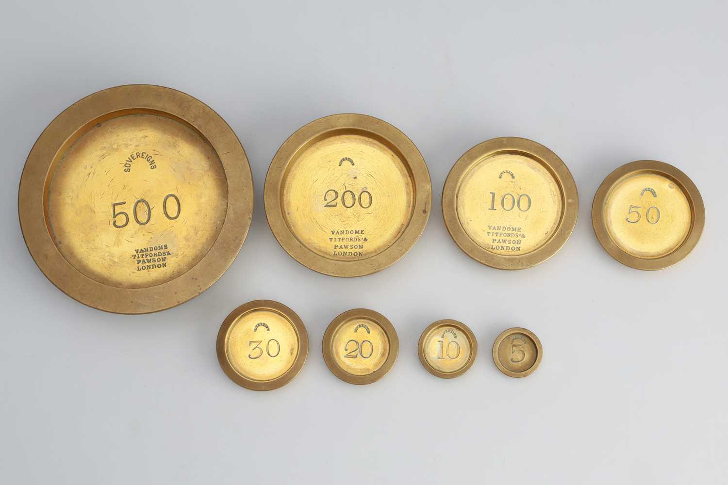 Lot 326 - Group of brass Circular Nesting Sovereign