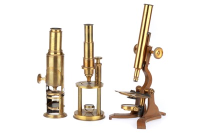 Lot 693 - Collection of 3 Victorian Brass Microscopes