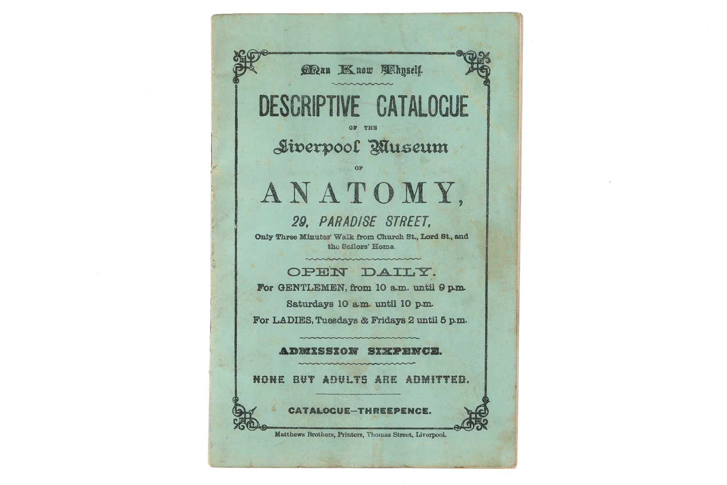 Lot 435 - [Woodhead, Joseph]. Catalogue or Guide to the Liverpool Museum of Anatomy