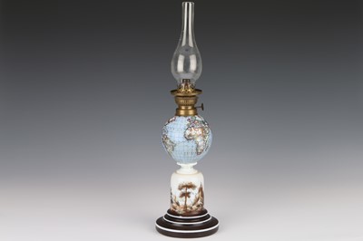 Lot 68 - A Terrestrial Glass Globe Oil Lamp