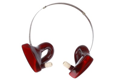 Lot 306 - A pair of celluloid faux-tortoiseshell Binaural Double Auricle Ear Trumpet Hearing Aids
