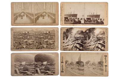 Lot 100 - Collection of 24 Stereo Cards American Floods & Fires