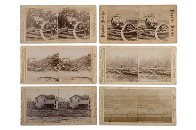 Lot 100 - Collection of 24 Stereo Cards American Floods & Fires