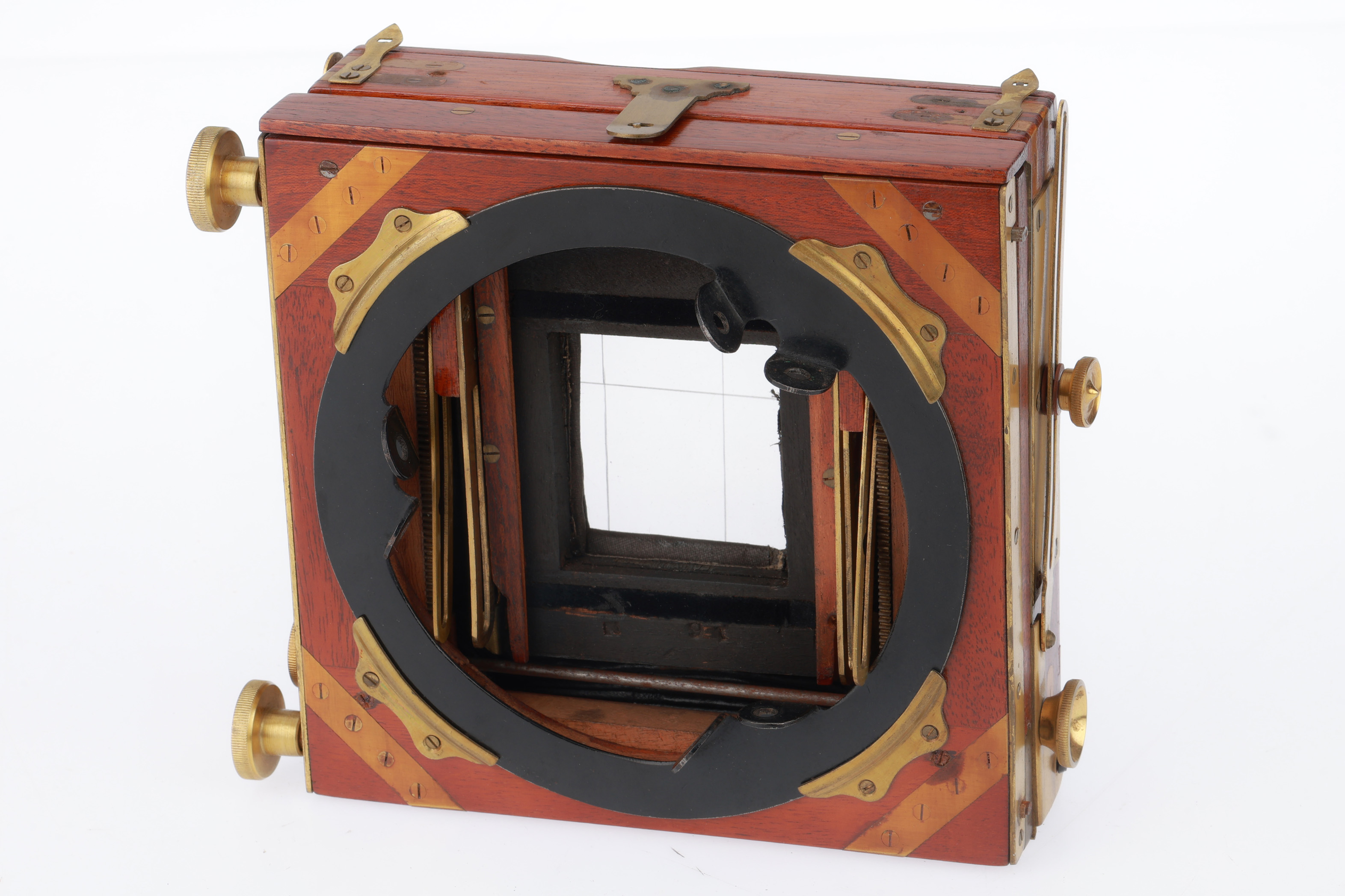 Lot 198 - A Mahogany and Brass Quarter Plate Camera,