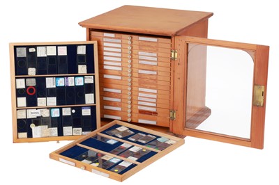 Lot 216 - Large Collection of Microscope Slides in a Pine Cabinet