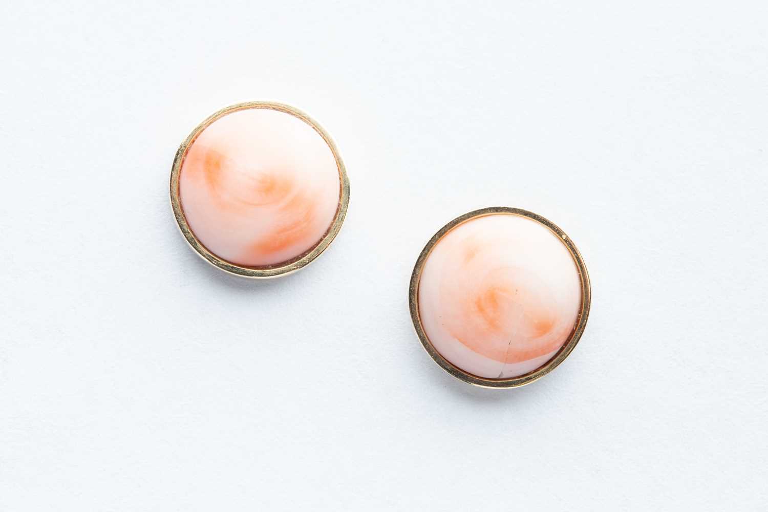 Lot 16 - A Pair of 9ct Yellow Gold Pale Pink Coral Earrings