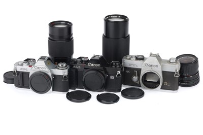 Lot 183 - A Group of Canon 35mm SLR Camera Bodies and Lenses
