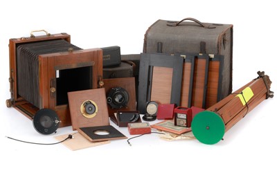 Lot 285 - A Continental Made Wooden 5x7 Tailboard Camera Outfit