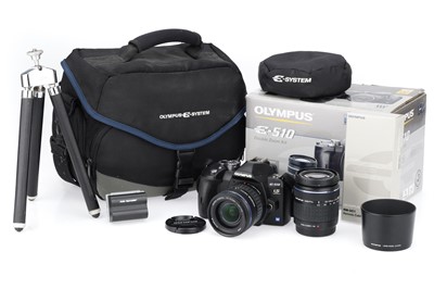 Lot 262 - An Olympus E-510 Digital SLR Camera Outfit