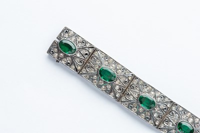Lot 66 - A Sterling Silver Green & White Paste Bracelet
