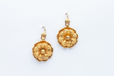 Lot 73 - A Pair of Yellow Metal Art Nouveau Flower Drop Earrings
