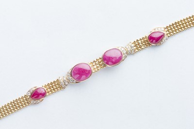 Lot 79 - A Gold Pink Ruby & Diamond Bracelet