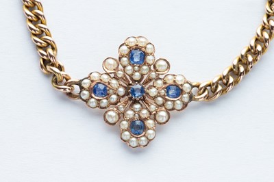 Lot 87 - A Victorian Gold Sapphire & Seed Pearl Bracelet