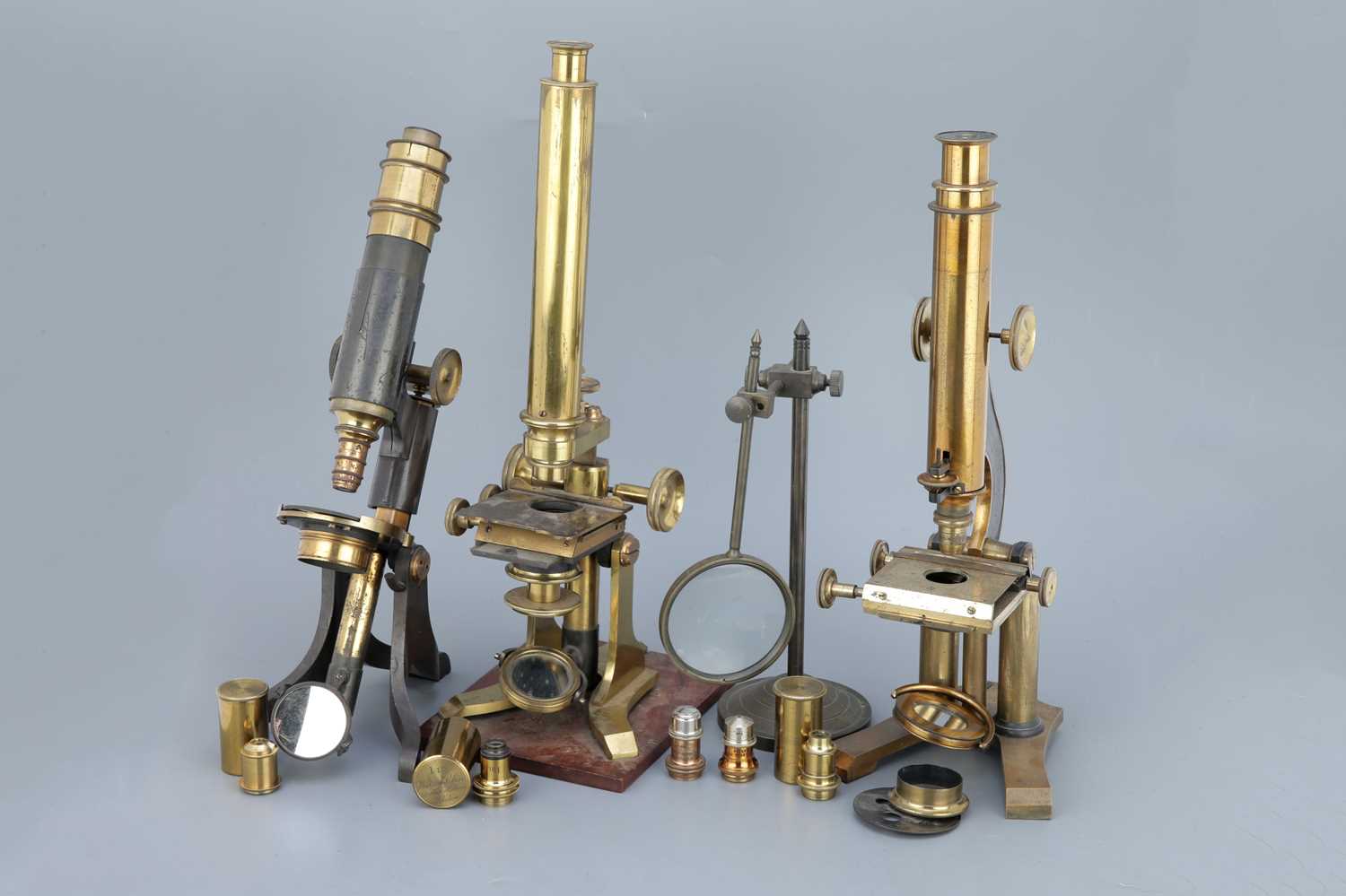 Lot 30 - Collection of 3 Brass Microscope & Accessories