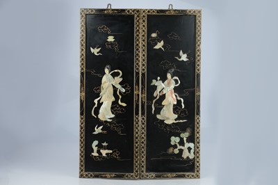 Lot 94 - Two Japanese Wooden Wall Hanging Plaques / Screens