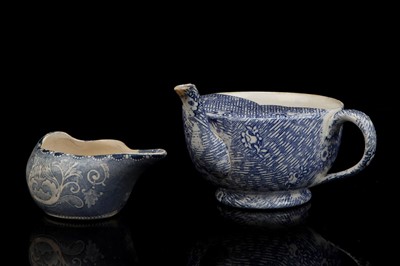 Lot 107 - A Staffordshire Blue & White Pap Boat & Feeding Cup